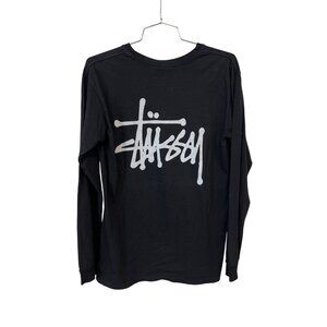 Stussy Long Sleeve T Shirt Size Small Crewneck Logo Back Black White NEW